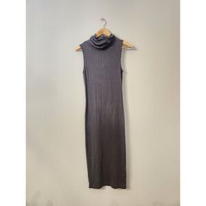 Michael Stars Sleeveless Ribbed Mock Neck Dress in Charcoal Gray | Size S